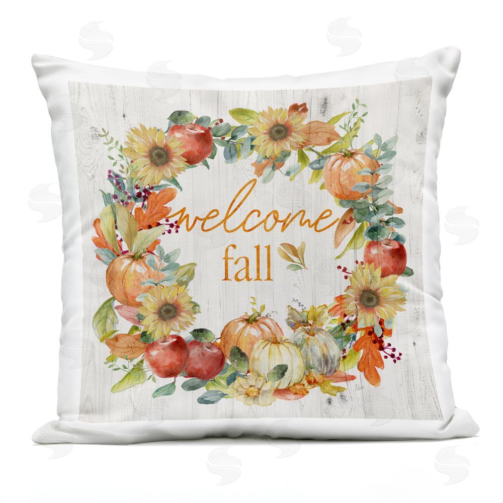 Nan Welcome Fall Pumpkin Wreath Outdoor Quick-Dry Polyester Printed Throw Pillow