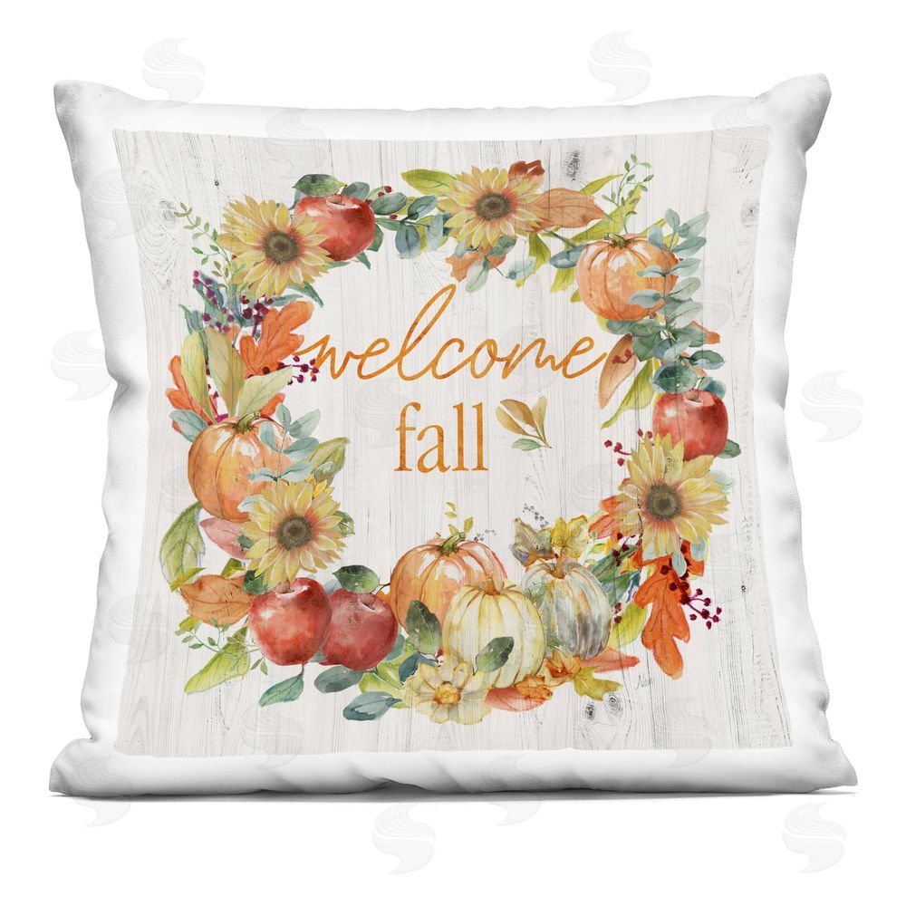 Nan Welcome Fall Pumpkin Wreath Printed Plush Polyester Throw Pillow
