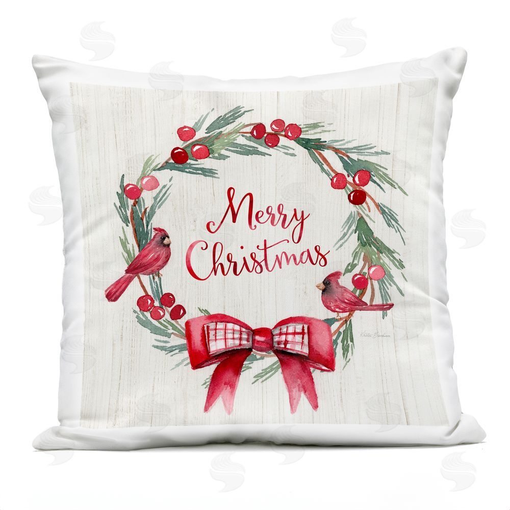 Kristen Brockmon Merry Christmas Holly Wreath Outdoor Quick-Dry Polyester Printed Throw Pillow