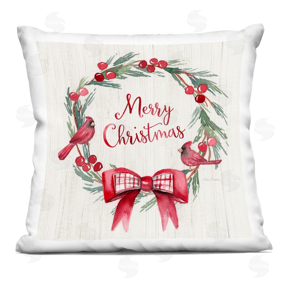 Kristen Brockmon Merry Christmas Holly Wreath Printed Plush Polyester Throw Pillow