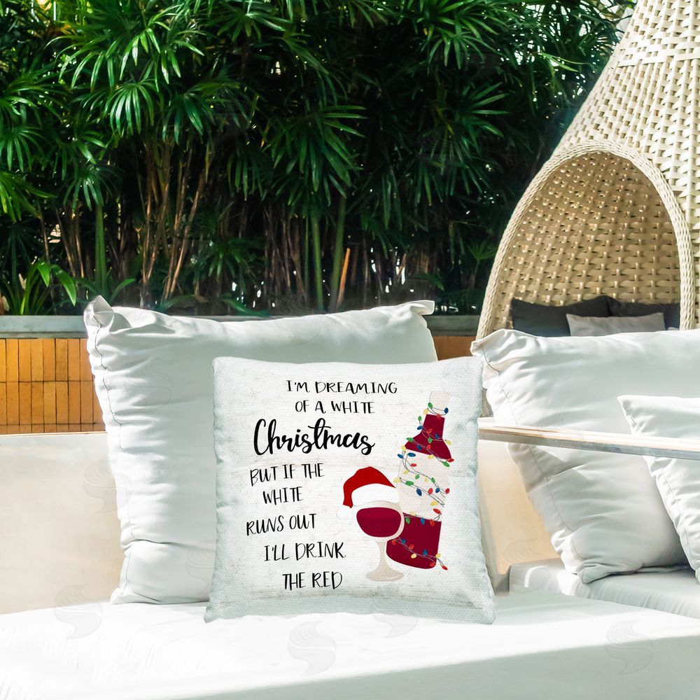 Natalie Carpentieri Drink The Red Christmas Outdoor Quick-Dry Polyester Printed Throw Pillow in Back Yard