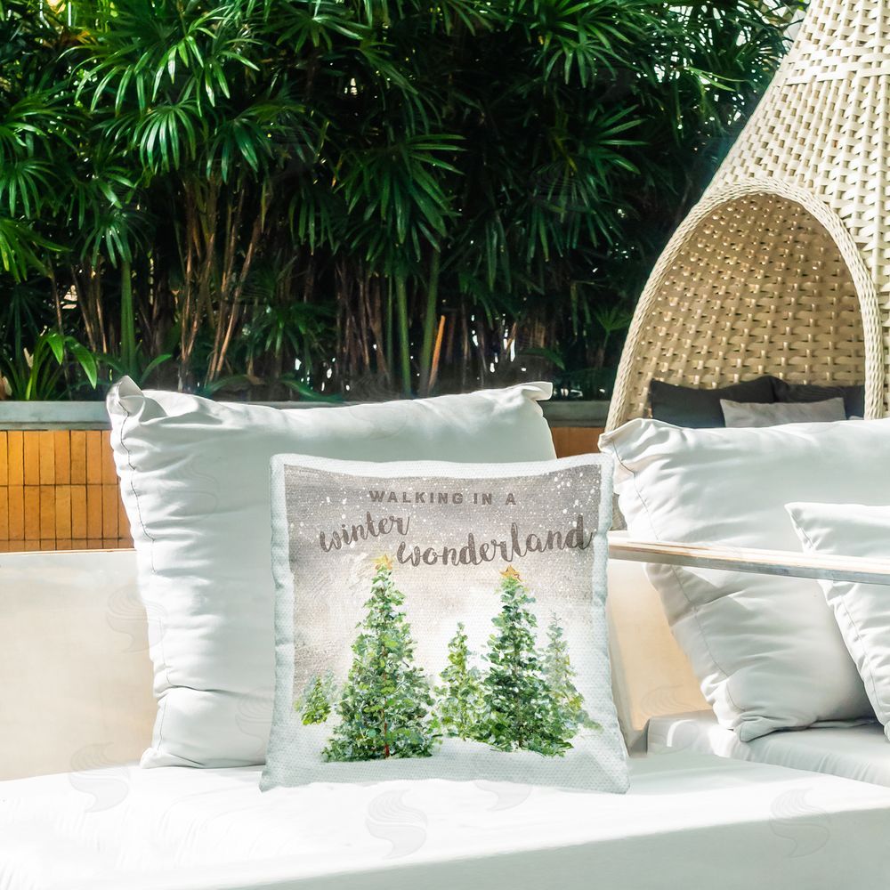 Sally Swatland Winter Wonderland Trees Outdoor Quick-Dry Polyester Printed Throw Pillow in Back Yard