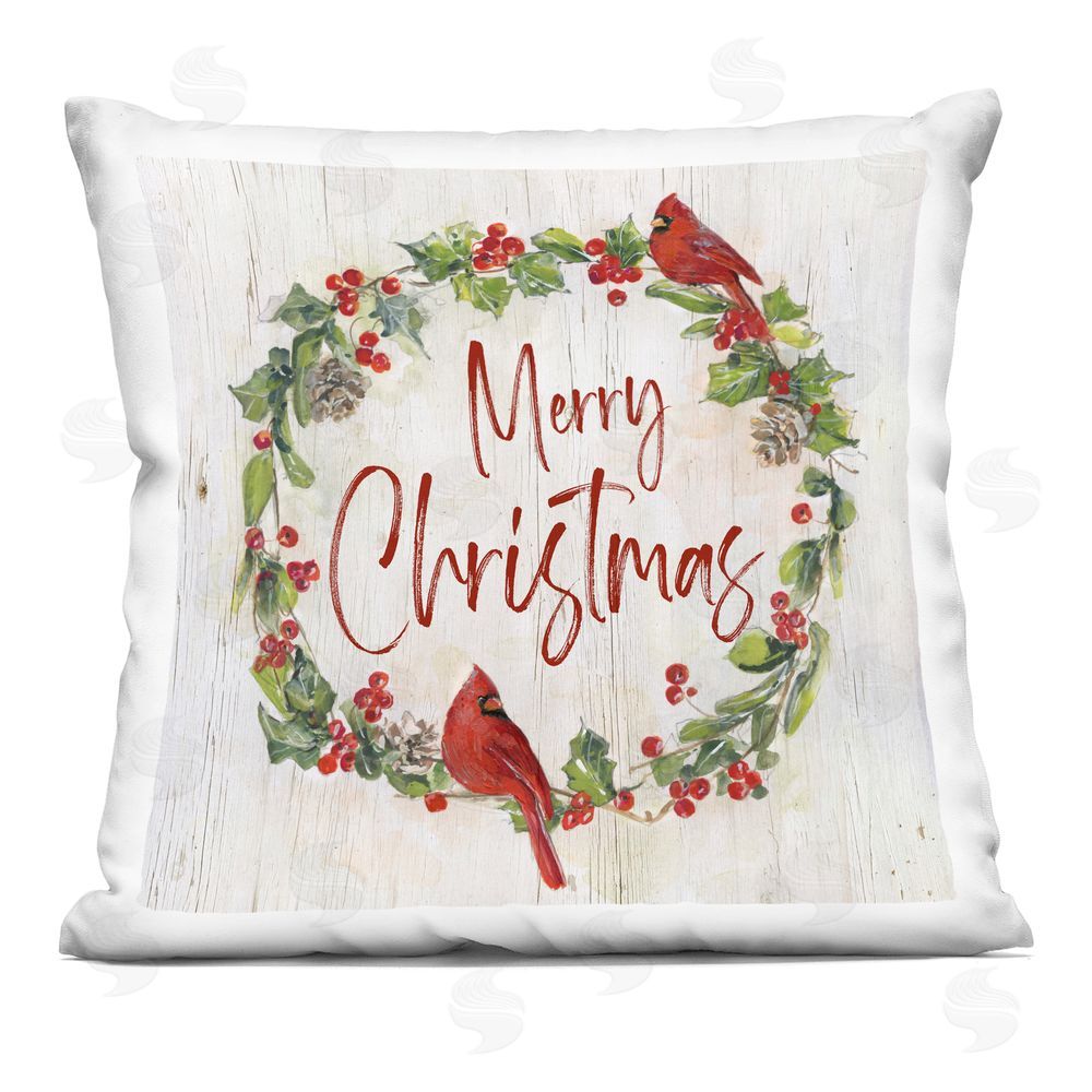 Sally Swatland Christmas Seasonal Wreath Printed Plush Polyester Throw Pillow
