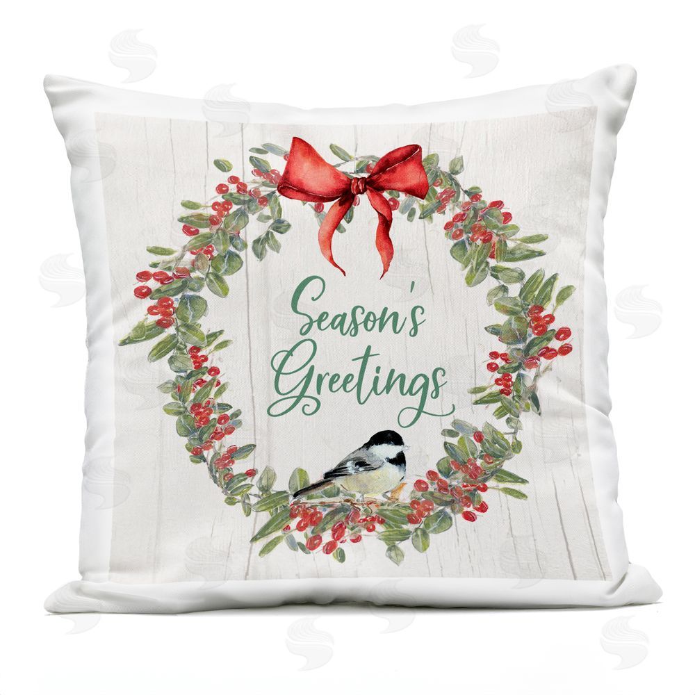 Sally Swatland Season's Greetings Wreath Outdoor Quick-Dry Polyester Printed Throw Pillow