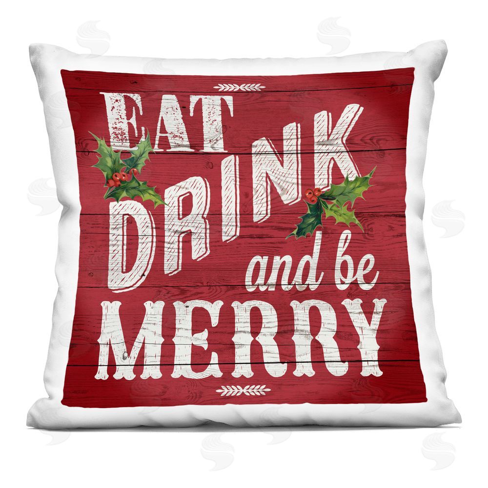 Susan Arnot Vintage Be Merry Printed Plush Polyester Throw Pillow