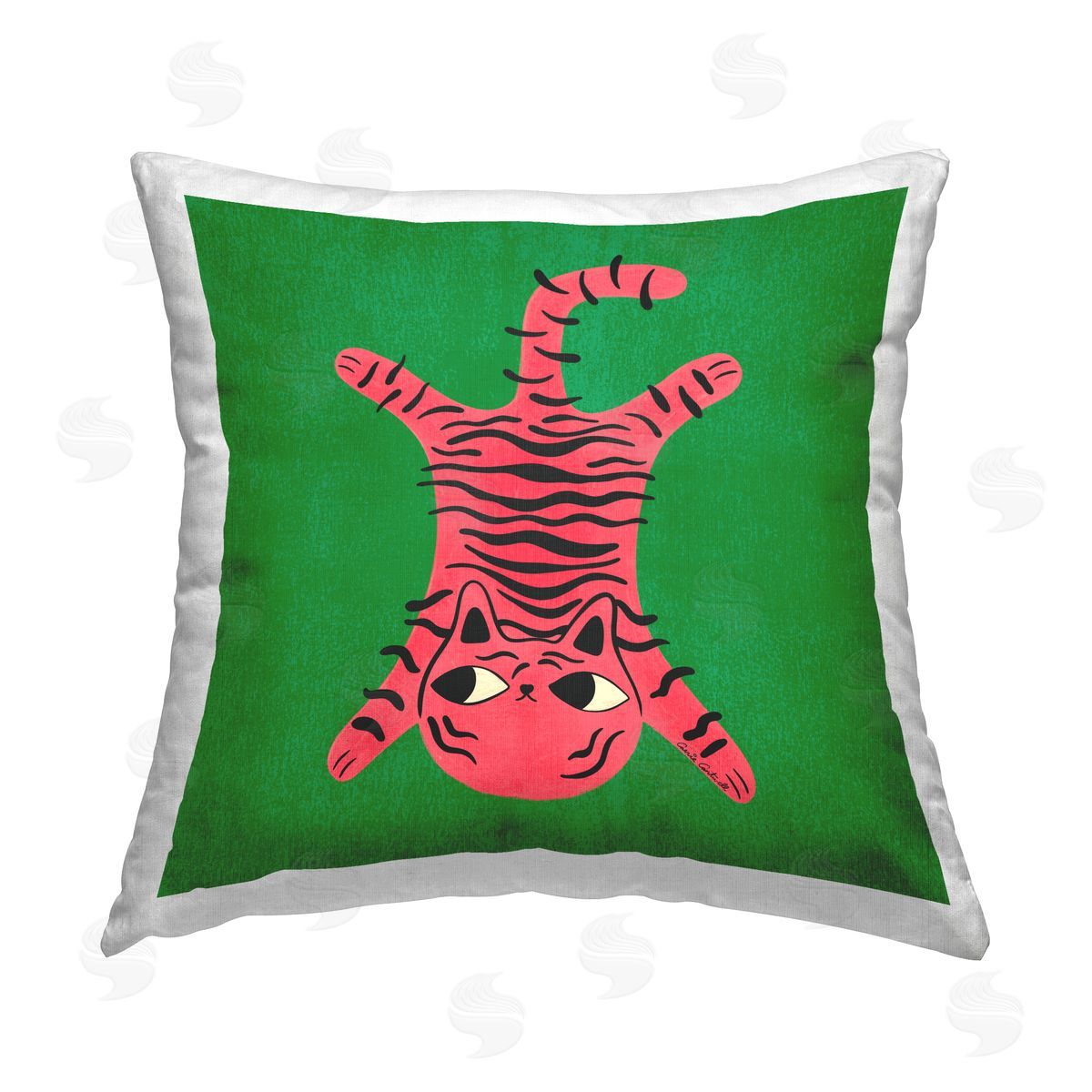 Carrie Cantwell Whimsical Cat Laying Printed Plush Polyester Throw Pillow