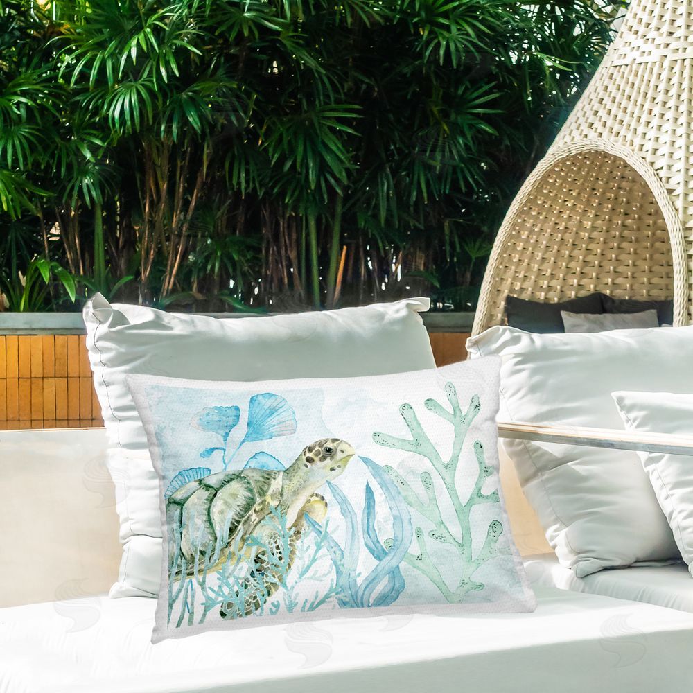 Kim Allen In The Sea Tortoise Outdoor Quick-Dry Polyester Printed Throw Pillow in Back Yard