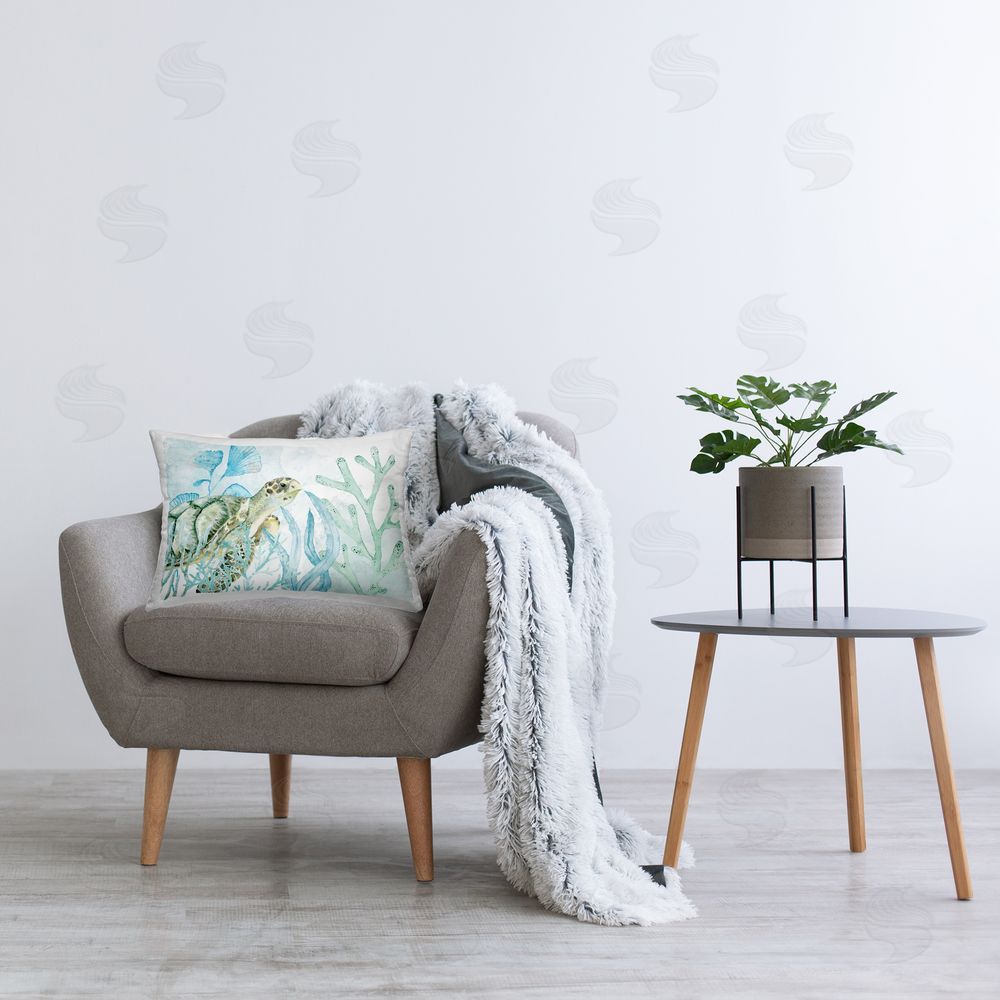 Kim Allen In The Sea Tortoise Printed Plush Polyester Throw Pillow On Chair