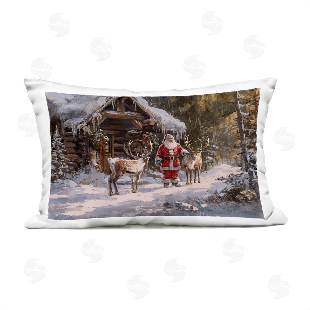 Imagine It Images Traditional Santa by Cabin Outdoor Quick-Dry Polyester Printed Throw Pillow