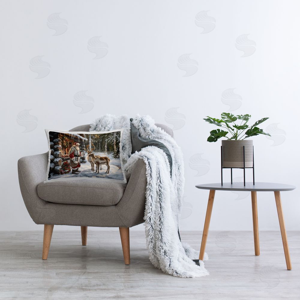 Imagine It Images Santa's Cabin with Reindeer Printed Plush Polyester Throw Pillow On Chair