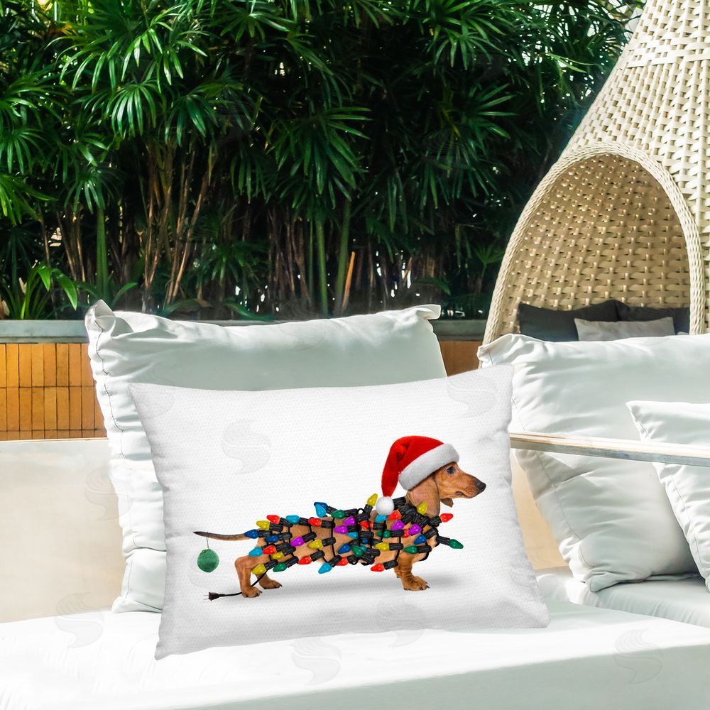 John Hovenstine Holiday Lights Dachshund Outdoor Quick-Dry Polyester Printed Throw Pillow in Back Yard