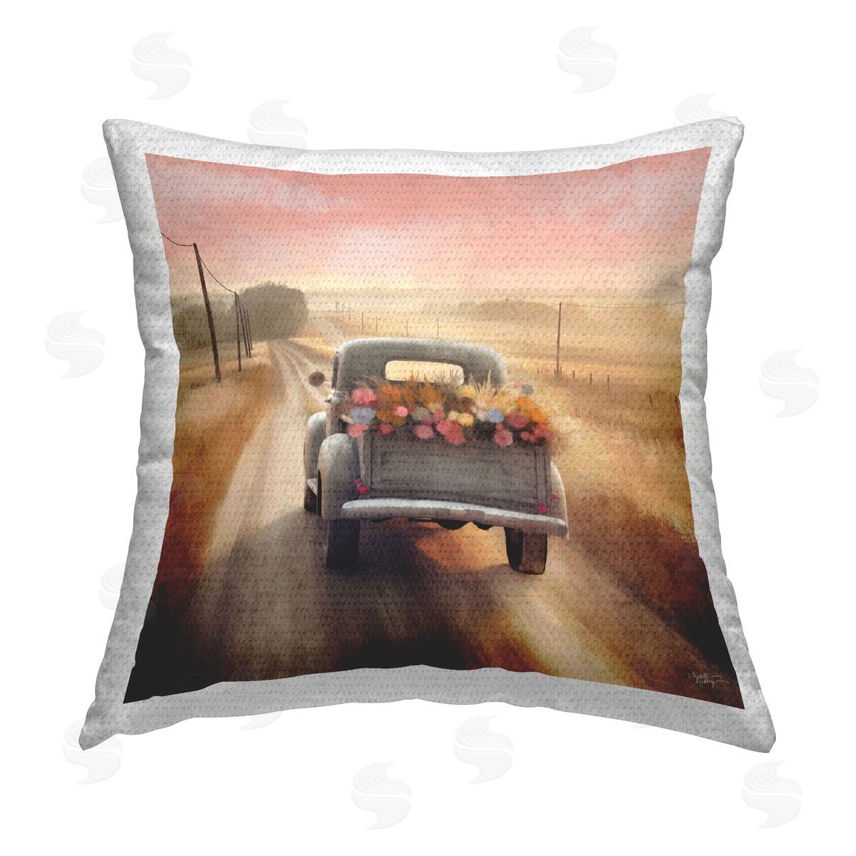 Elizabeth Medley Farmer's Road Floral Truck Outdoor Quick-Dry Polyester Printed Throw Pillow