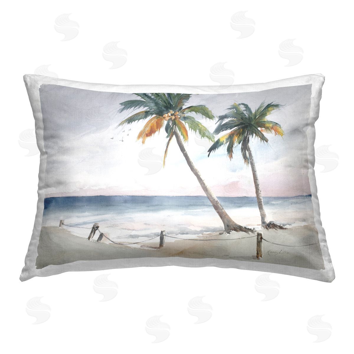 Karin Lind Two Palms by Ocean Printed Plush Polyester Throw Pillow
