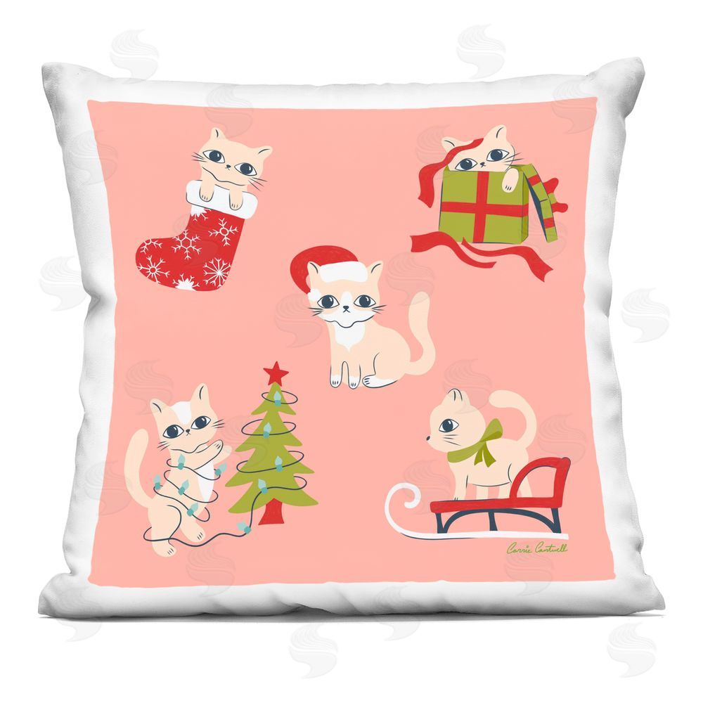Carrie Cantwell Festive Cats Cute Holidays Printed Plush Polyester Throw Pillow