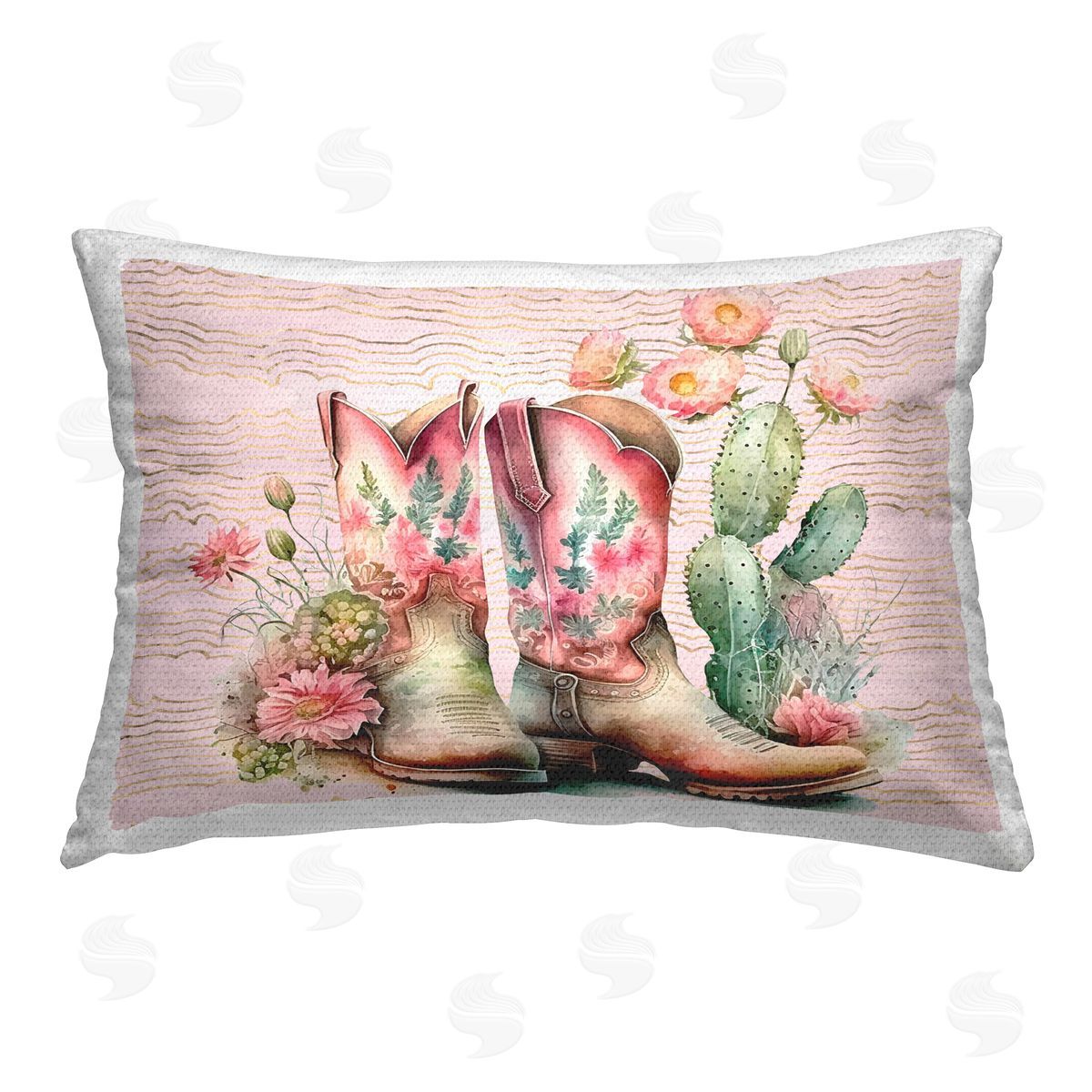 Lettered and Lined Country Boots with Cacti Outdoor Quick-Dry Polyester Printed Throw Pillow