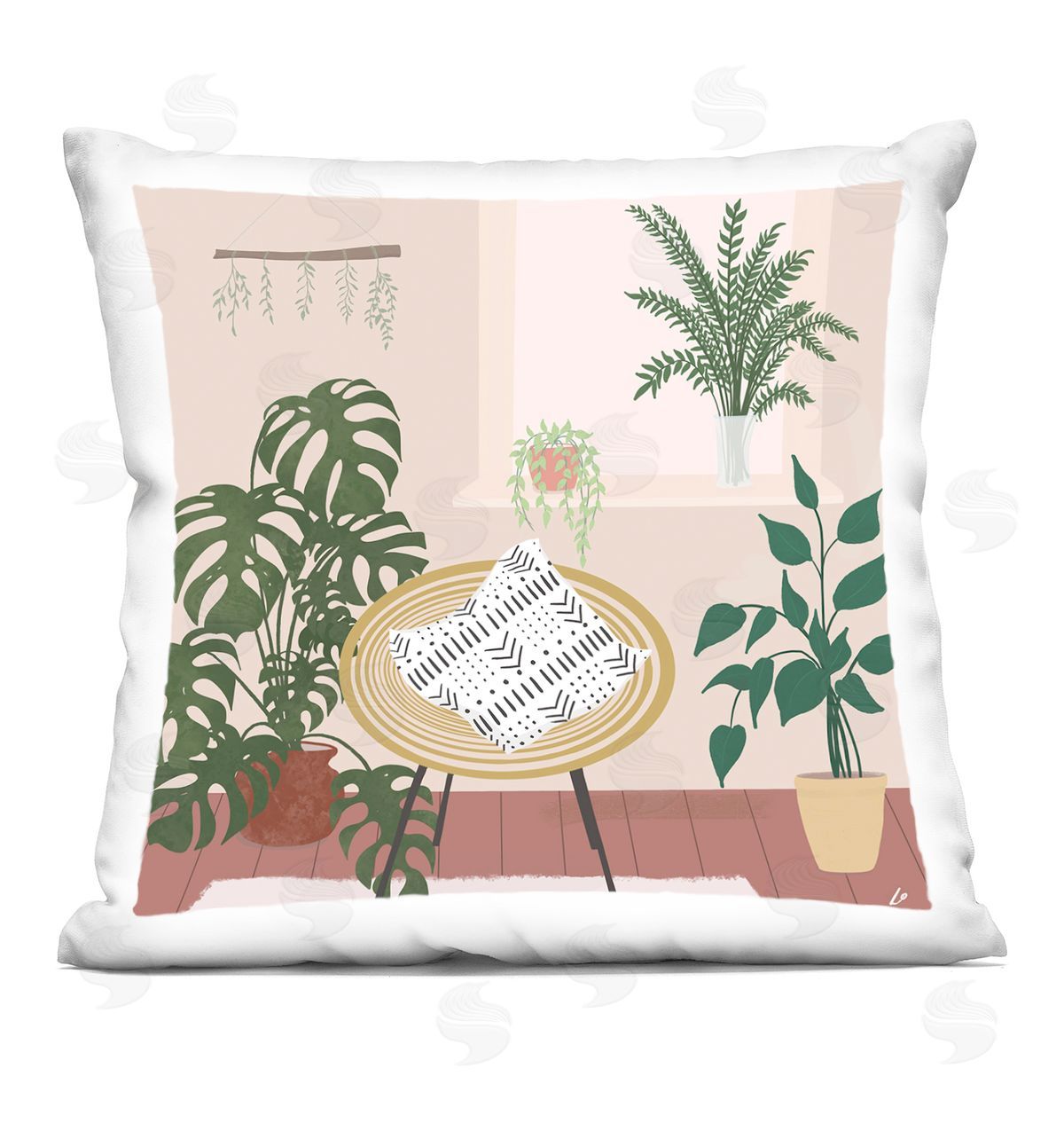 Lydia Orange Plant Filled Boho Space Printed Plush Polyester Throw Pillow