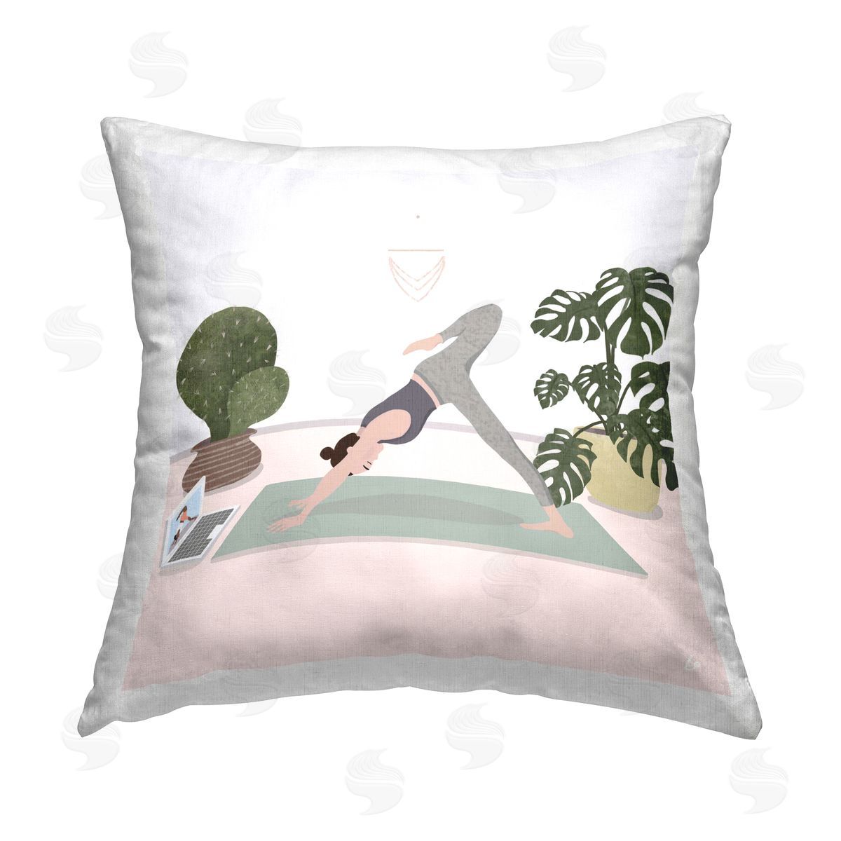Lydia Orange Yoga Stretches with Plants Printed Plush Polyester Throw Pillow