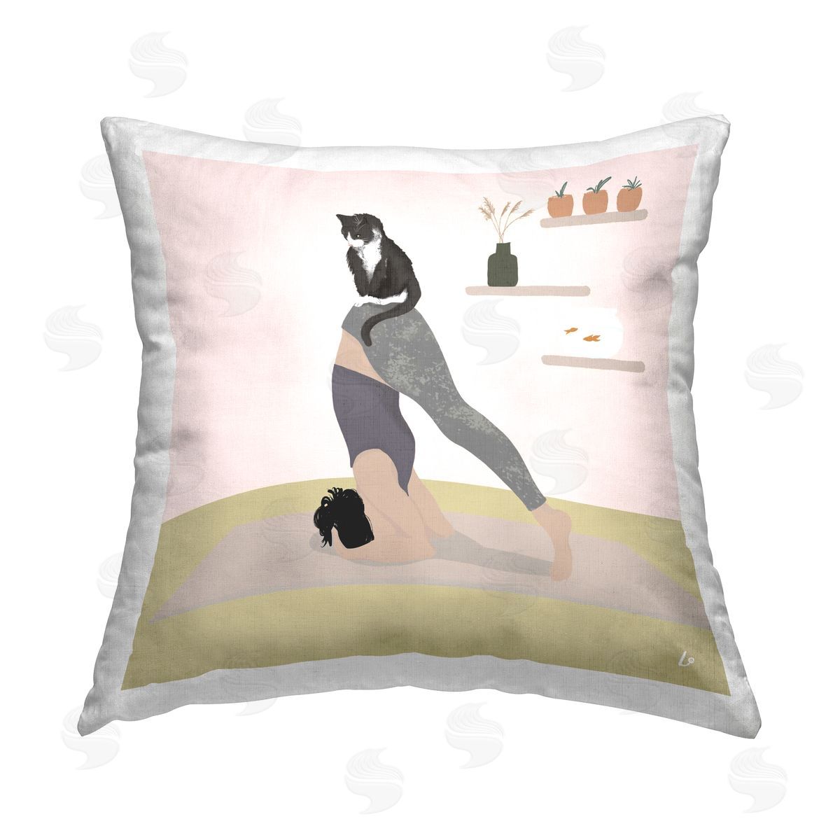 Lydia Orange Downward Cat Yoga Pose Printed Plush Polyester Throw Pillow