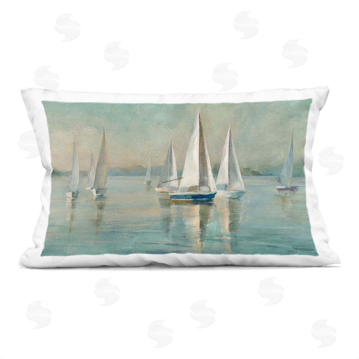Danhui Nai Sunrise Sailboat Fleet Printed Plush Polyester Throw Pillow