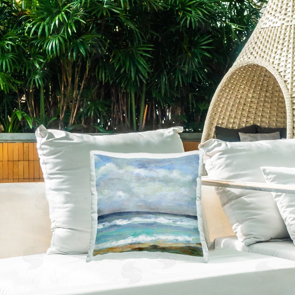 Silvia Vassileva Summer Seashore Waves Outdoor Quick-Dry Polyester Printed Throw Pillow in Back Yard