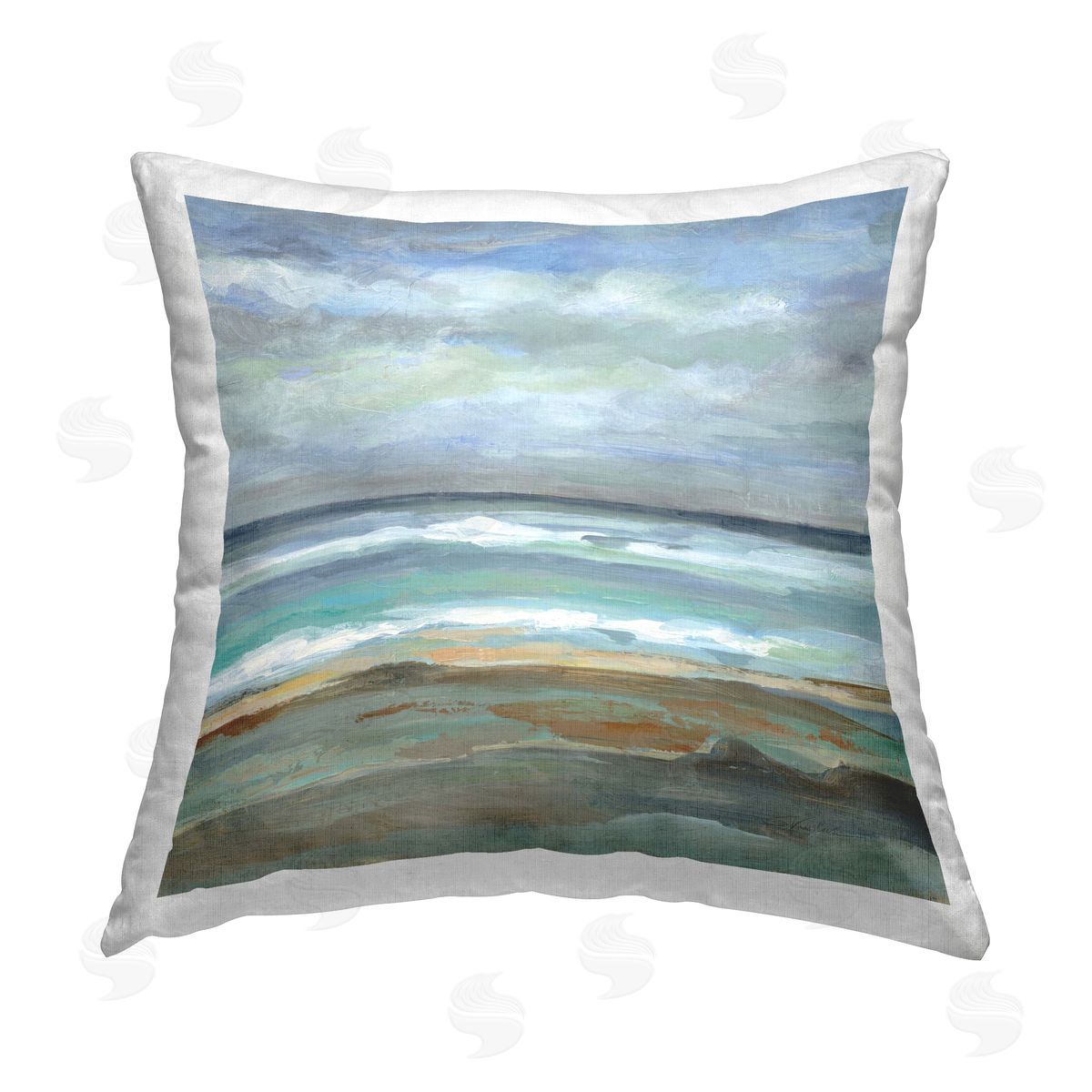 Silvia Vassileva Double Wave Seashore Printed Plush Polyester Throw Pillow