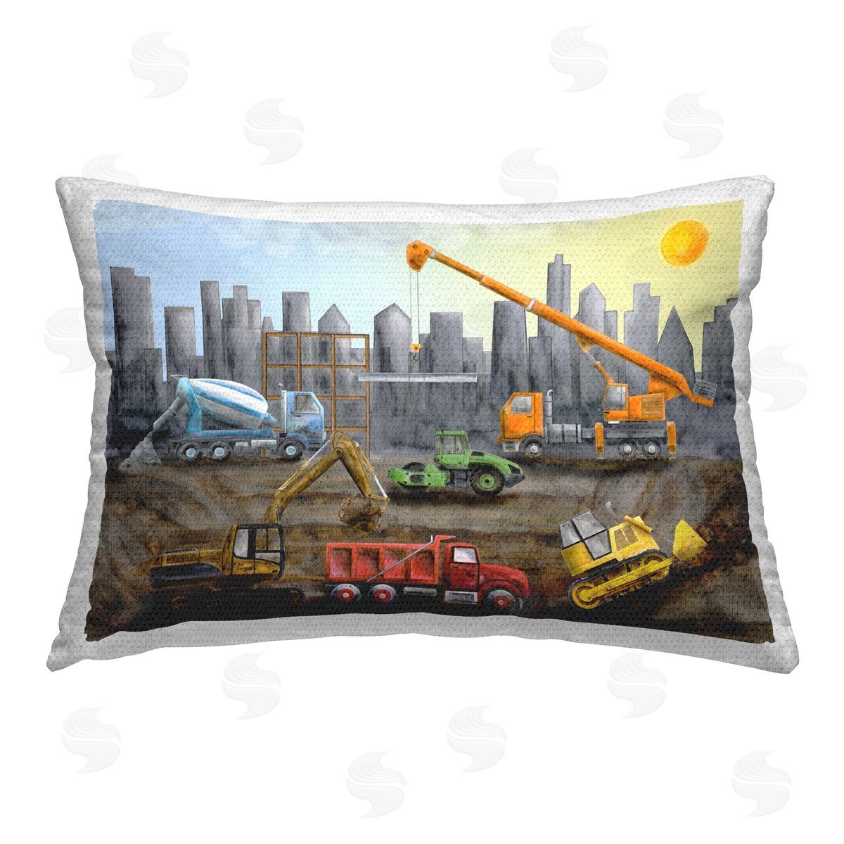 Brett Blumenthal Construction Trucks Skyline Outdoor Quick-Dry Polyester Printed Throw Pillow