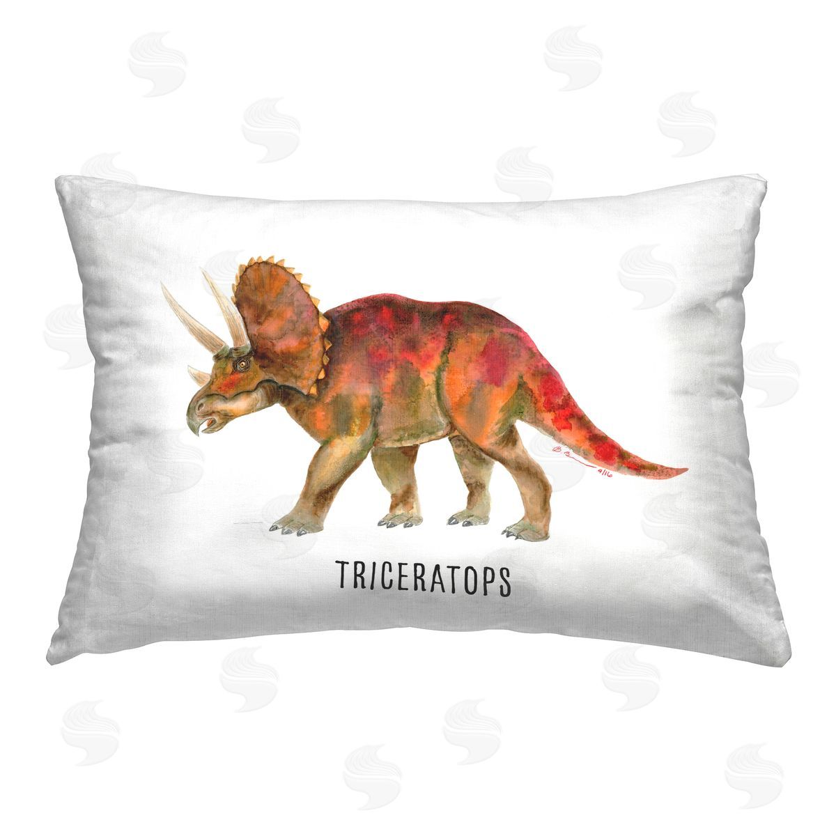 Brett Blumenthal Triceratops Dinosaur Learning Printed Plush Polyester Throw Pillow