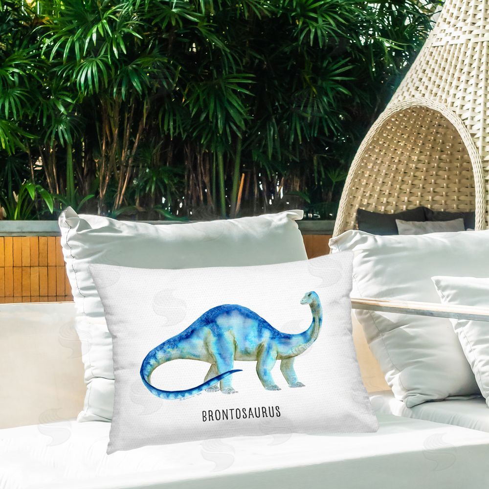 Brett Blumenthal Brontosaurus Dinosaur Learning Outdoor Quick-Dry Polyester Printed Throw Pillow in Back Yard