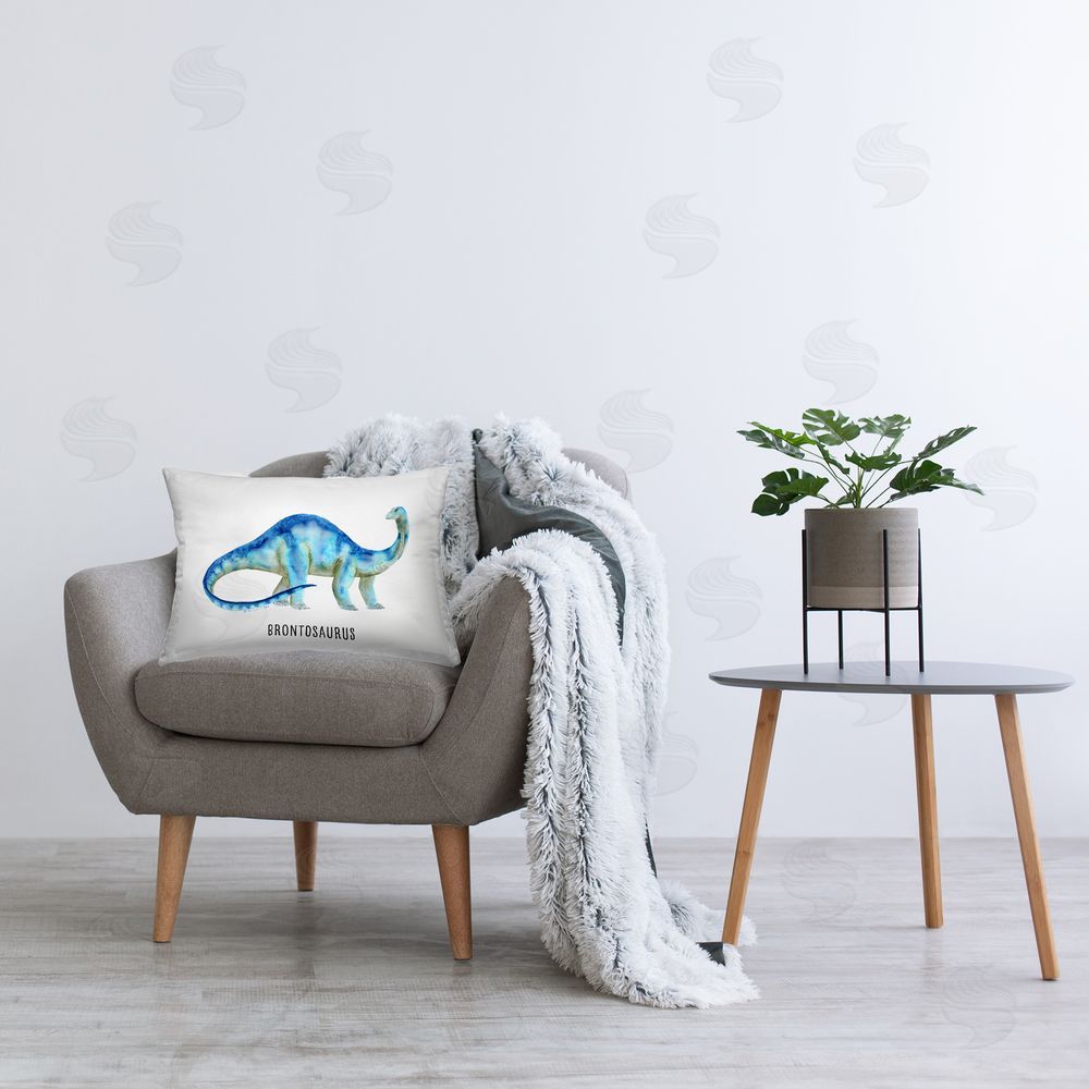 Brett Blumenthal Brontosaurus Dinosaur Learning Printed Plush Polyester Throw Pillow On Chair