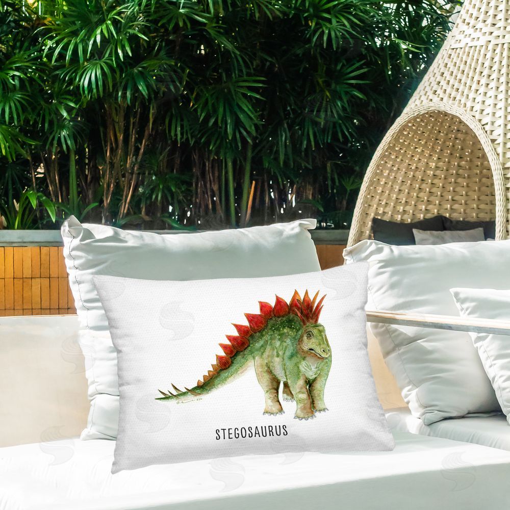 Brett Blumenthal Stegosaurus Dinosaur Learning Outdoor Quick-Dry Polyester Printed Throw Pillow in Back Yard