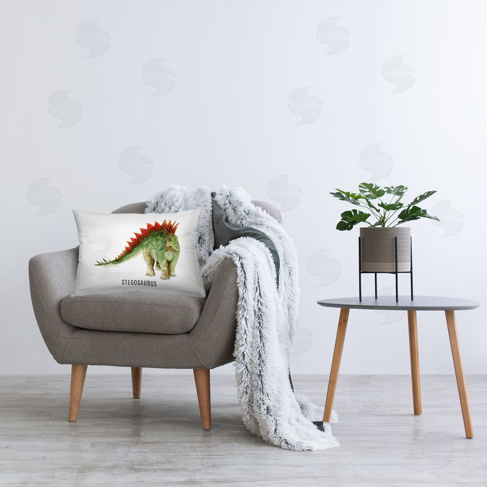 Brett Blumenthal Stegosaurus Dinosaur Learning Printed Plush Polyester Throw Pillow On Chair