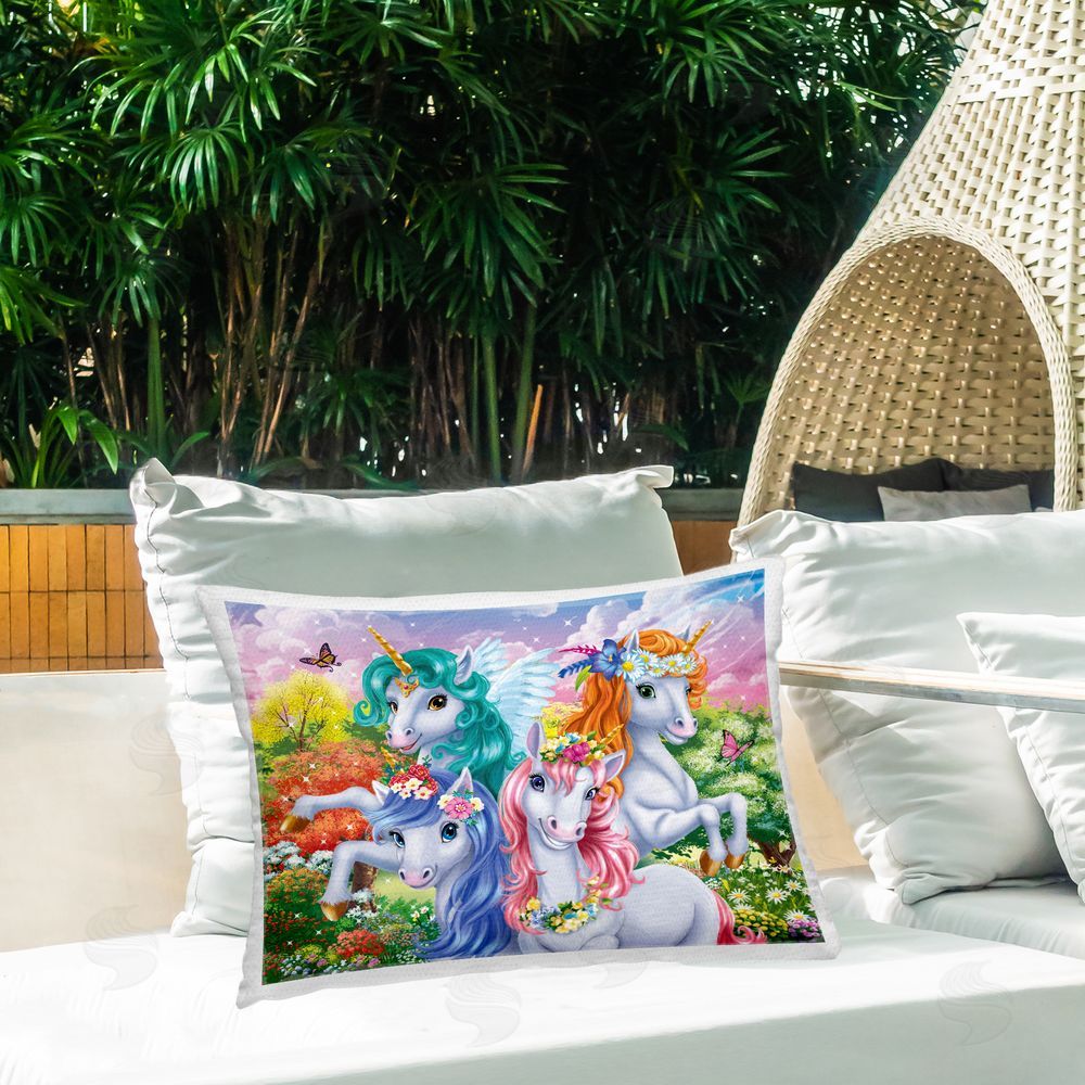 Image World Cute Unicorn Selfie Outdoor Quick-Dry Polyester Printed Throw Pillow in Back Yard