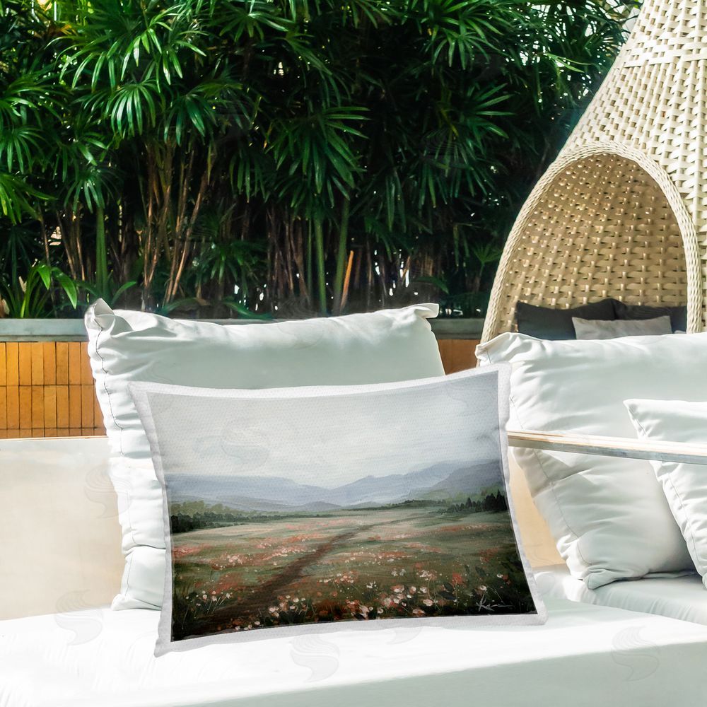 Lindsay Kivi Fine Art Path Through Rolling Meadow Outdoor Quick-Dry Polyester Printed Throw Pillow in Back Yard