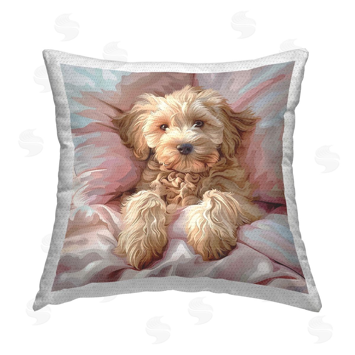 Jim Baldwin Cuddling Labradoodle Bed Outdoor Quick-Dry Polyester Printed Throw Pillow