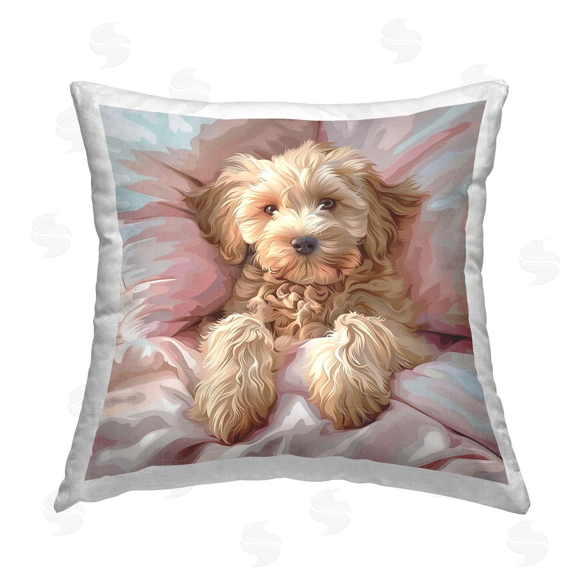 Jim Baldwin Cuddling Labradoodle Bed Printed Plush Polyester Throw Pillow