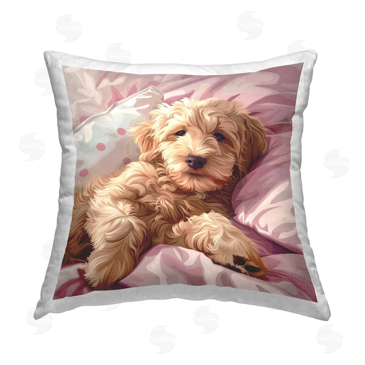 Jim Baldwin Sleepy Labradoodle in Bed Printed Plush Polyester Throw Pillow