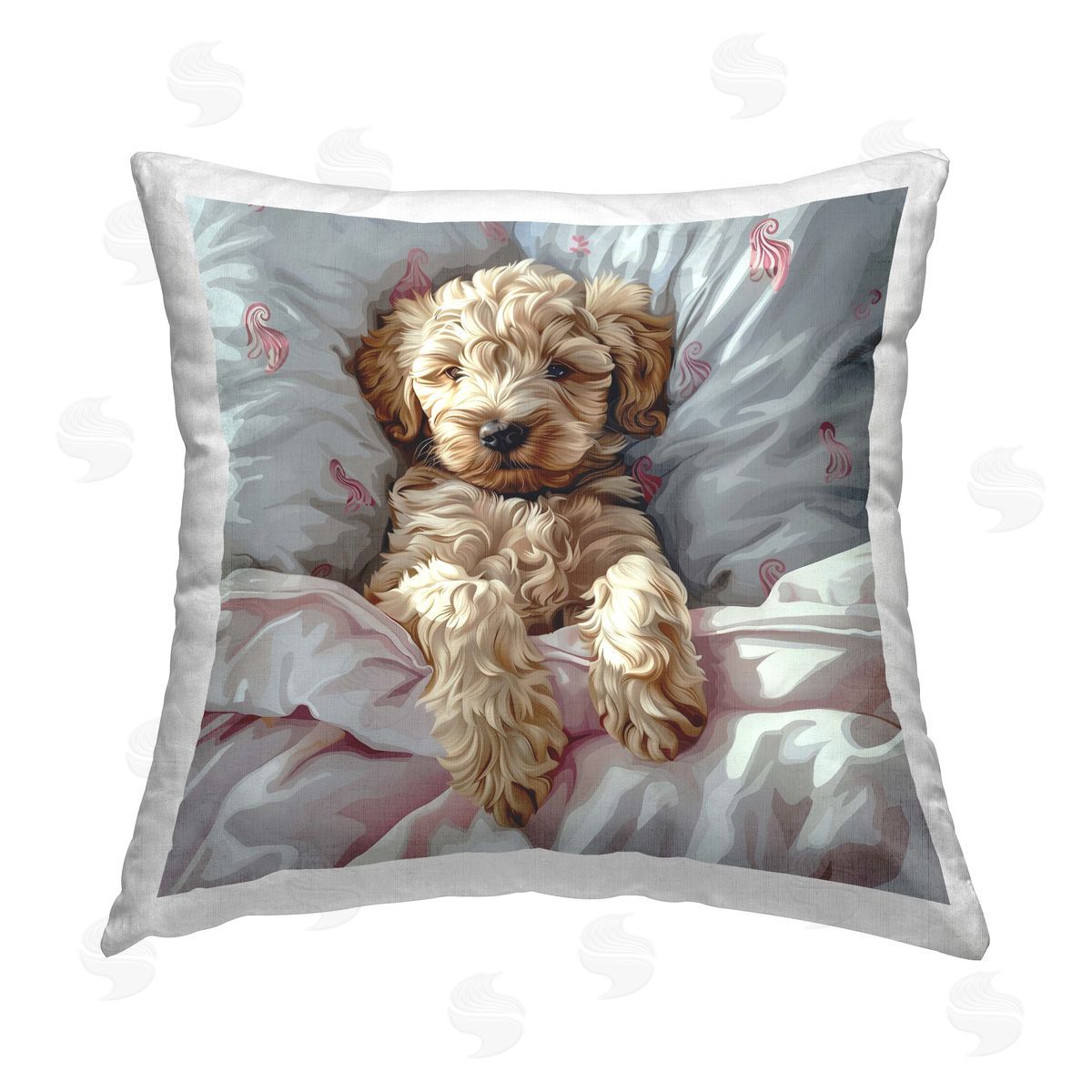 Jim Baldwin Nap Time Cuddling Labradoodle Printed Plush Polyester Throw Pillow