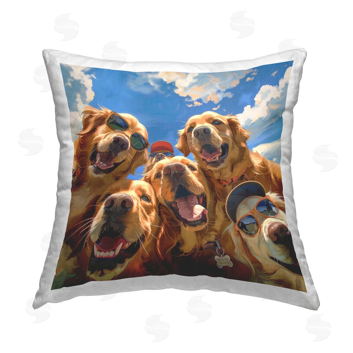 Jim Baldwin Golden Retriever Group Selfie Printed Plush Polyester Throw Pillow
