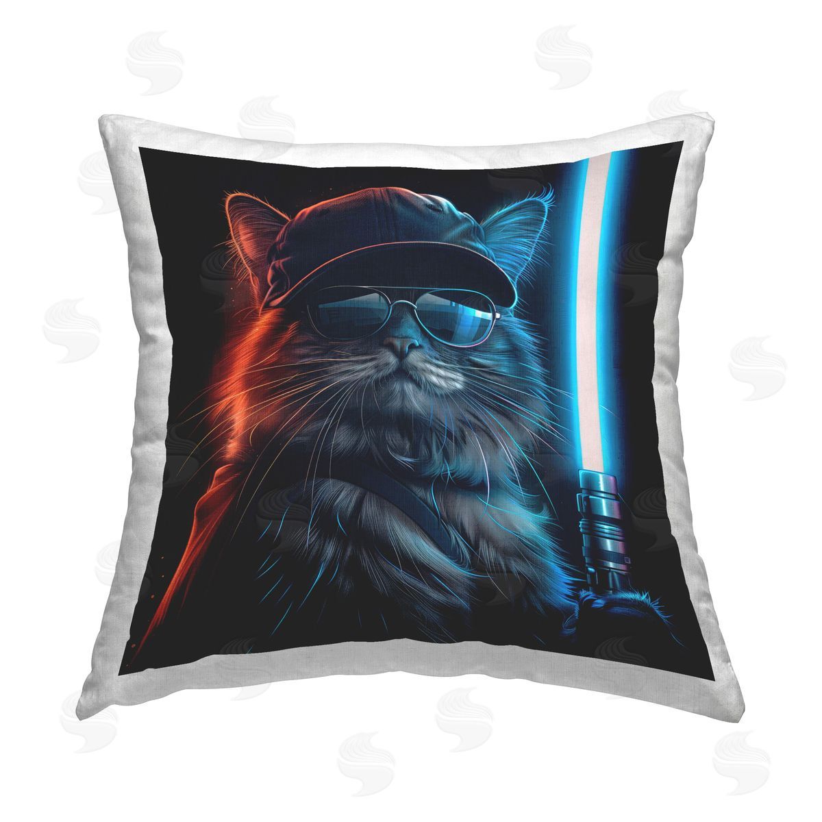 Jim Baldwin Sci-Fi Cat with Glowing Saber Printed Plush Polyester Throw Pillow