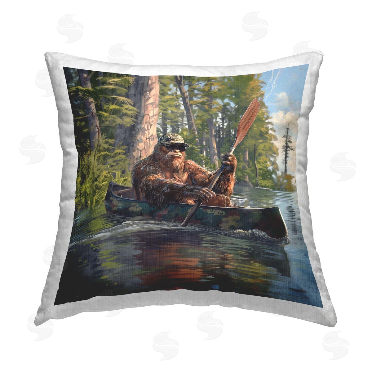 Jim Baldwin Mythical Monster in Canoe Printed Plush Polyester Throw Pillow