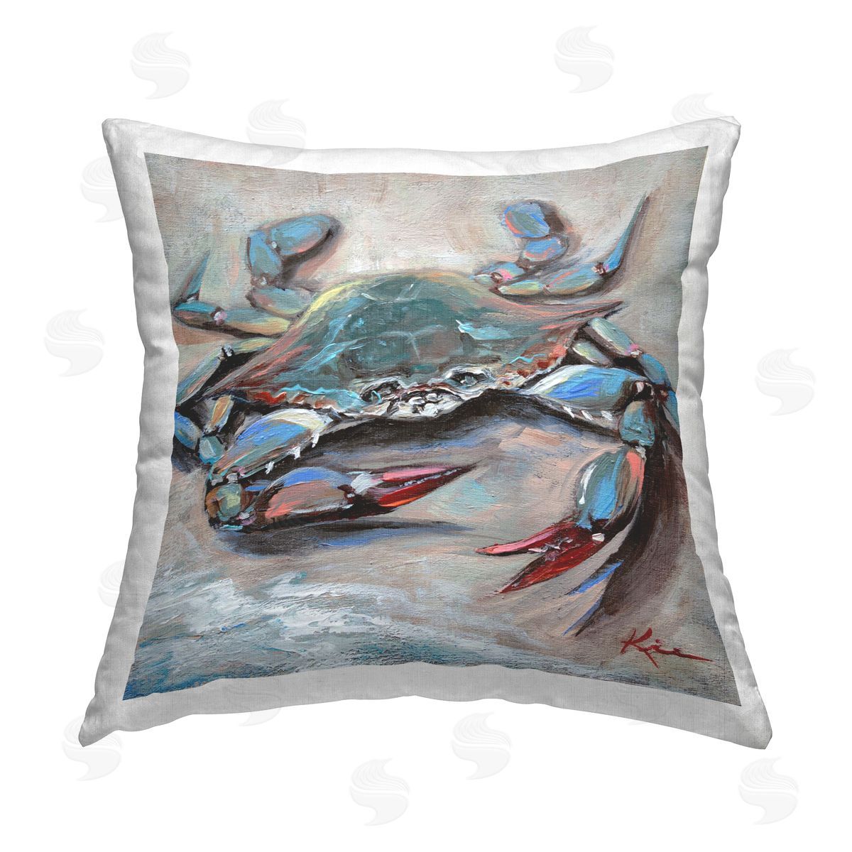 Lindsay Kivi Fine Art Blue Crab with Red Claws Printed Plush Polyester Throw Pillow
