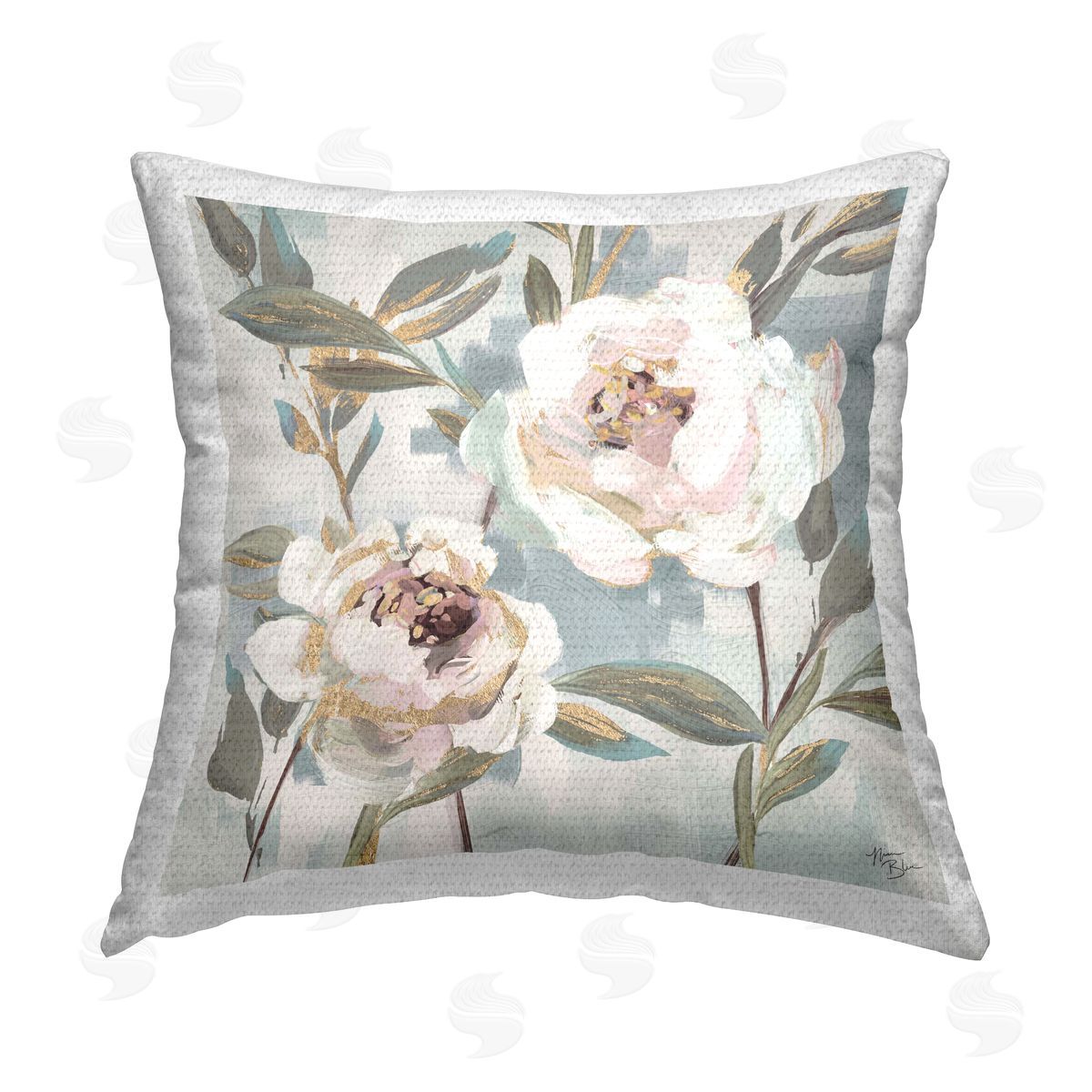 Nina Blue White Peony Duo Outdoor Quick-Dry Polyester Printed Throw Pillow
