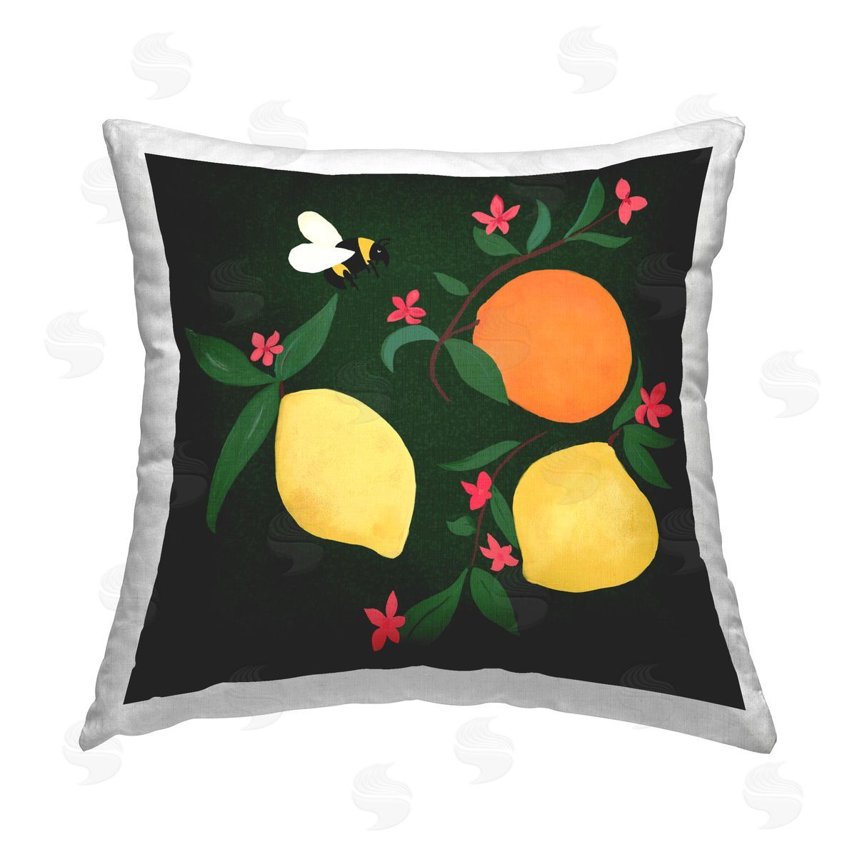 Michelle Ingari Designs Citrus & Bumble Bee Printed Plush Polyester Throw Pillow