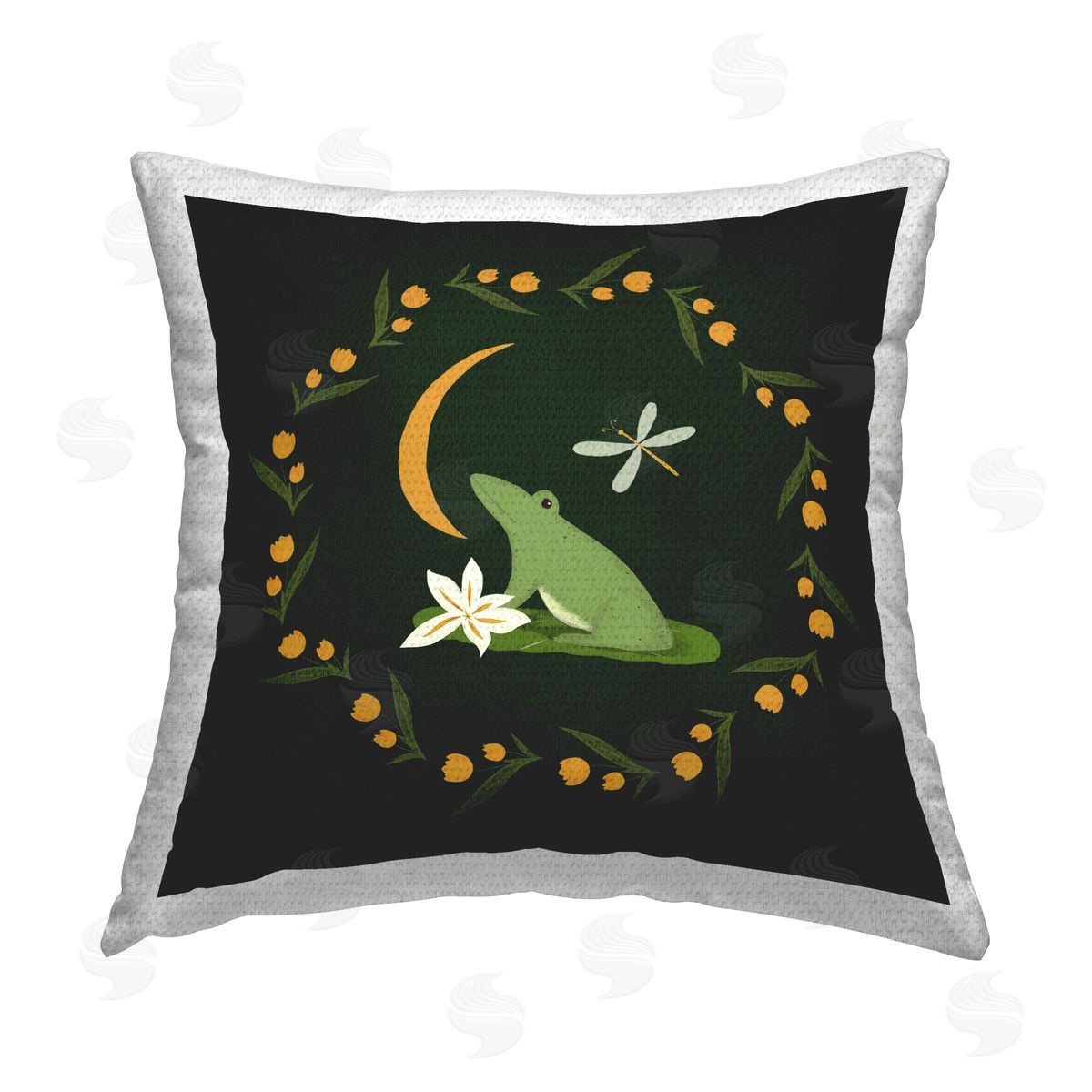Michelle Ingari Designs Frog & Moon Garland Outdoor Quick-Dry Polyester Printed Throw Pillow