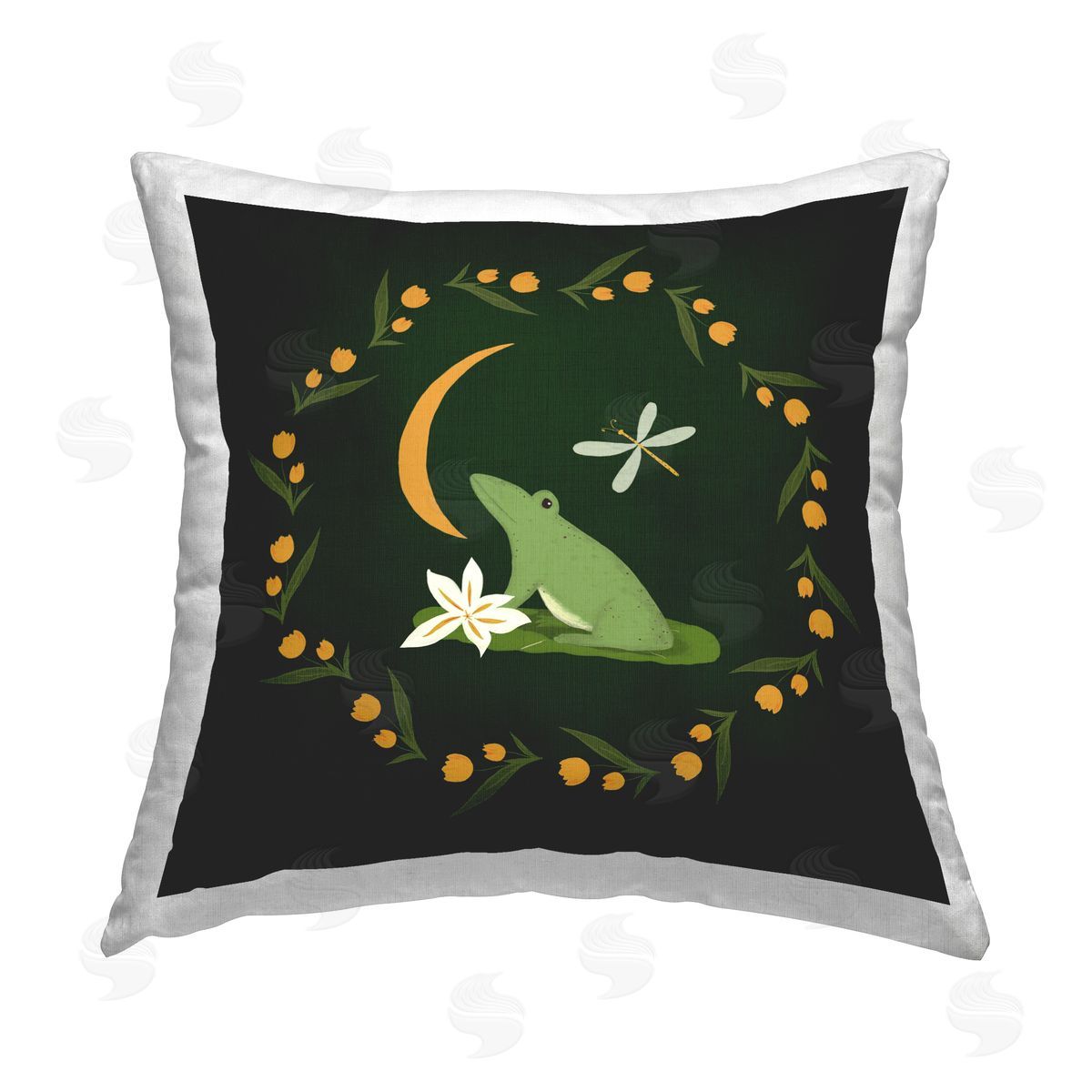 Michelle Ingari Designs Frog & Moon Garland Printed Plush Polyester Throw Pillow