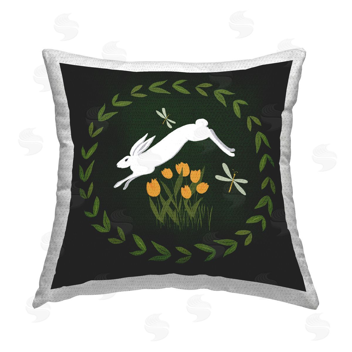 Michelle Ingari Designs Bunny Hopping in Wreath Outdoor Quick-Dry Polyester Printed Throw Pillow