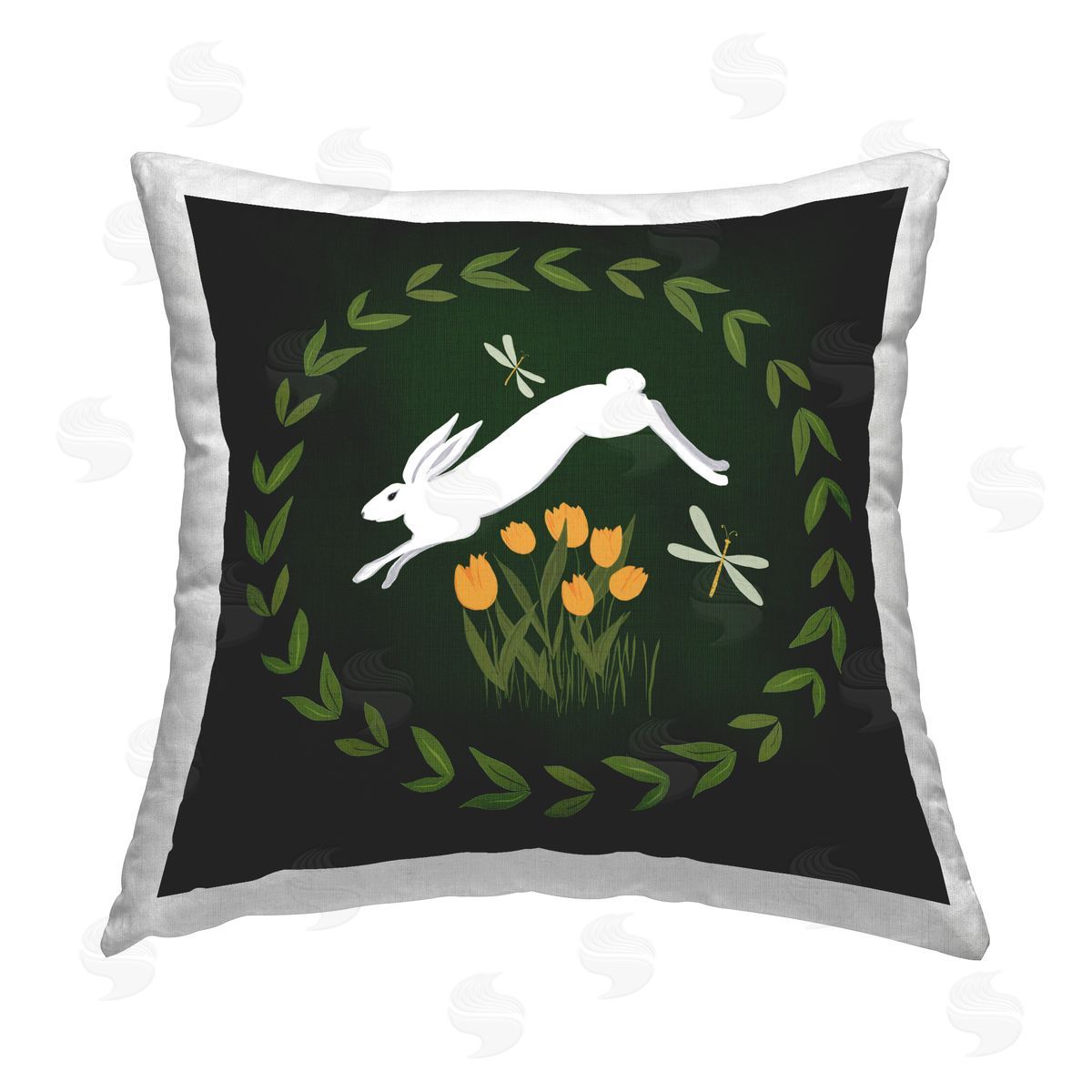 Michelle Ingari Designs Bunny Hopping in Wreath Printed Plush Polyester Throw Pillow