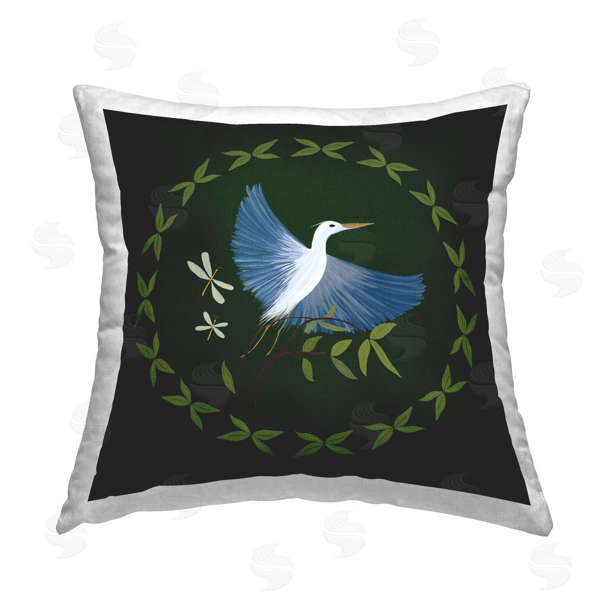 Michelle Ingari Designs Heron & Dragonflies Wreath Printed Plush Polyester Throw Pillow