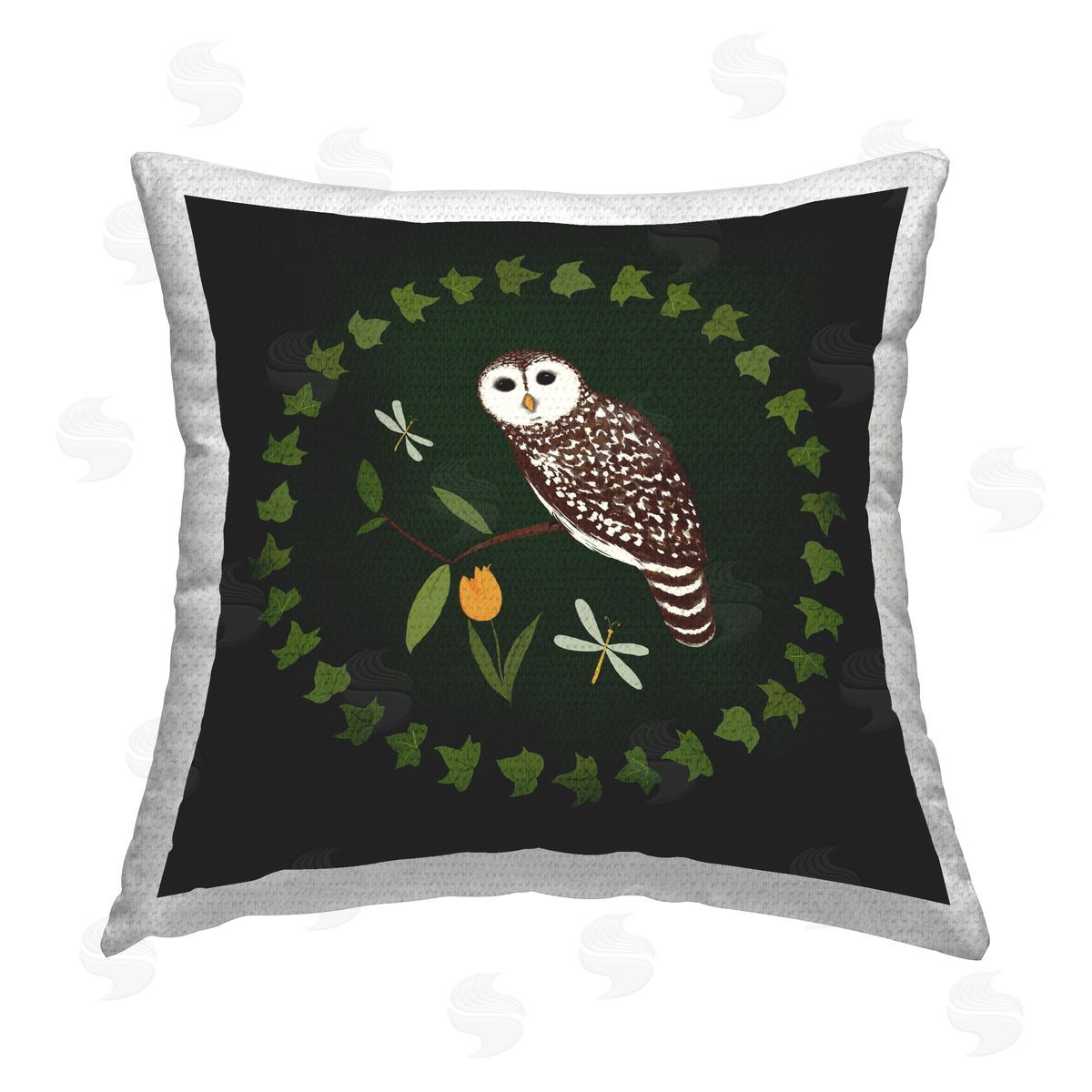 Michelle Ingari Designs Owl & Tulip Wreath Outdoor Quick-Dry Polyester Printed Throw Pillow