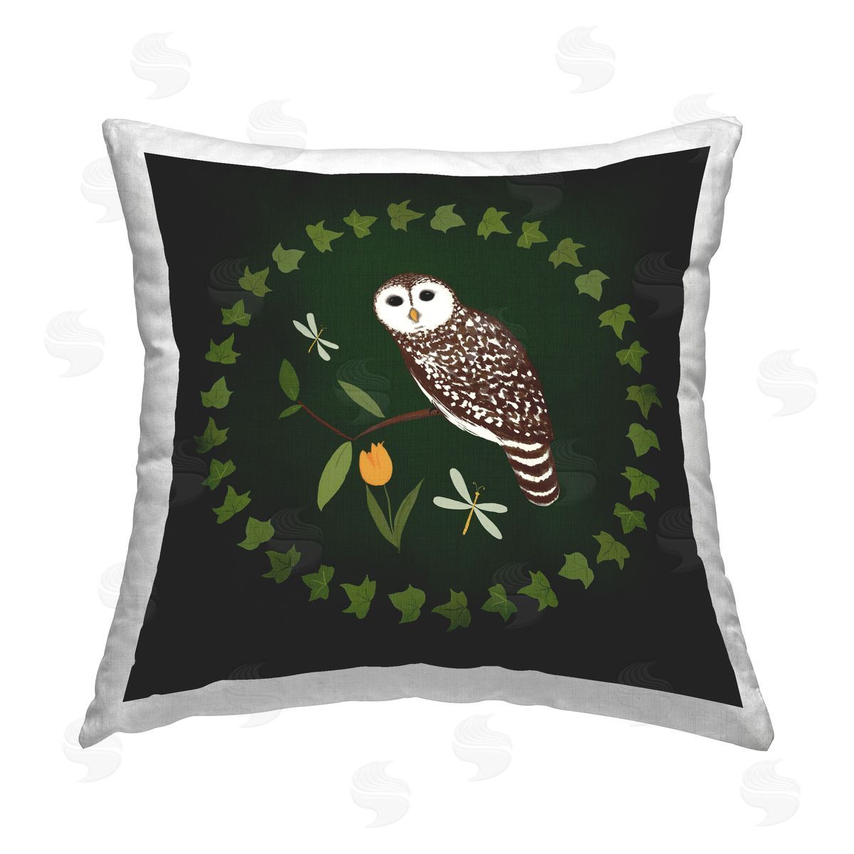 Michelle Ingari Designs Owl & Tulip Wreath Printed Plush Polyester Throw Pillow